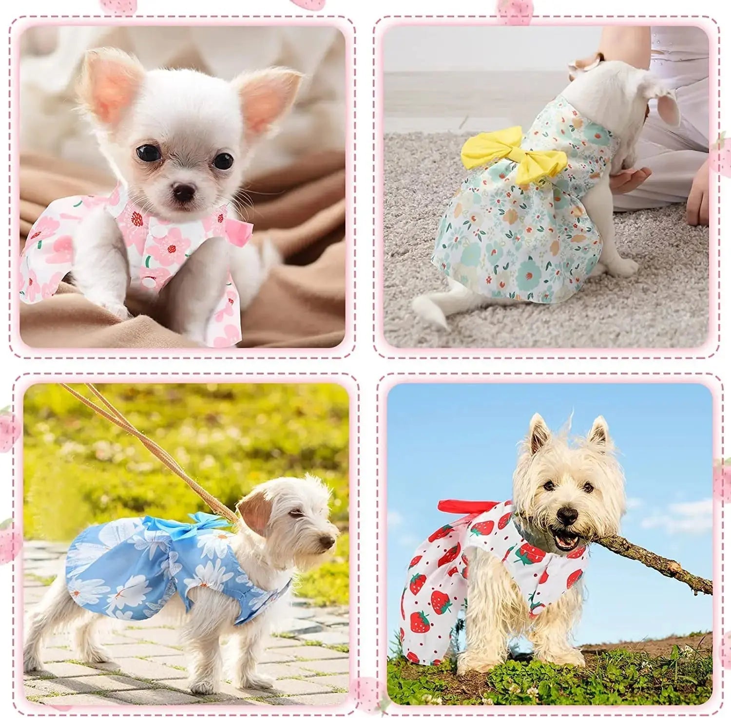 Floral Dog Dress Set Bow Summer Puppy Skirt Outfit Small Dogs Cats 5 Pack Wags & Whiskers Pet Supply