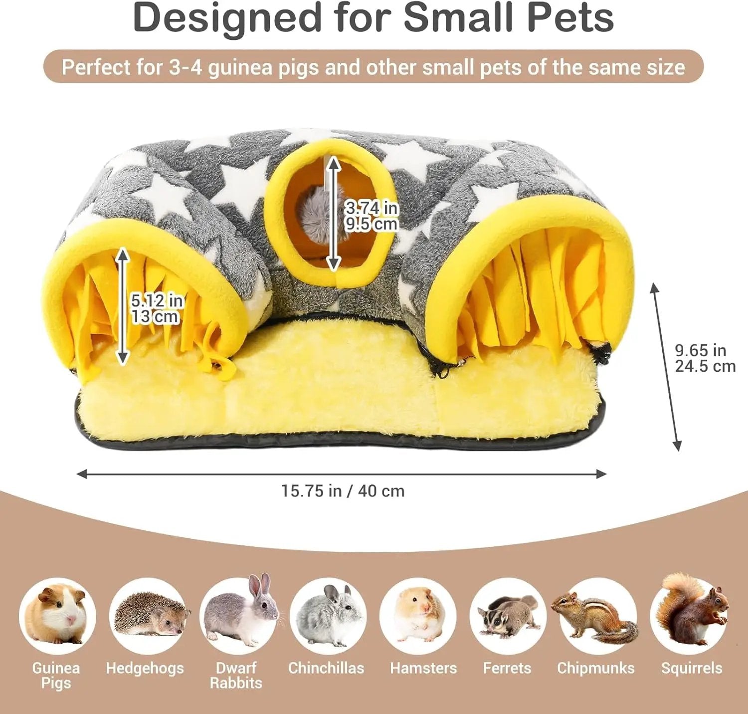 Guinea Pig Tunnel Bed Hideout Plush Tube Small Animal Rabbit Hamster by Wags & Whiskers Pet Supply