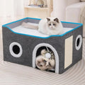 Indoor Cat House Cube with Bed, Scratch Pad & Toy Ball, Foldable Condo Wags & Whiskers Pet Supply
