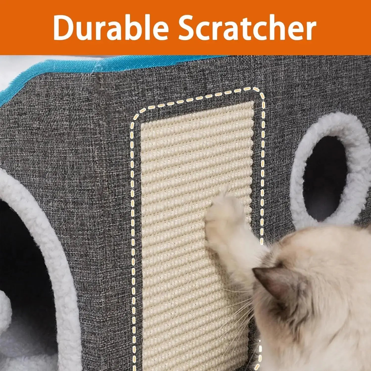 Indoor Cat House Cube with Bed, Scratch Pad & Toy Ball, Foldable Condo Wags & Whiskers Pet Supply