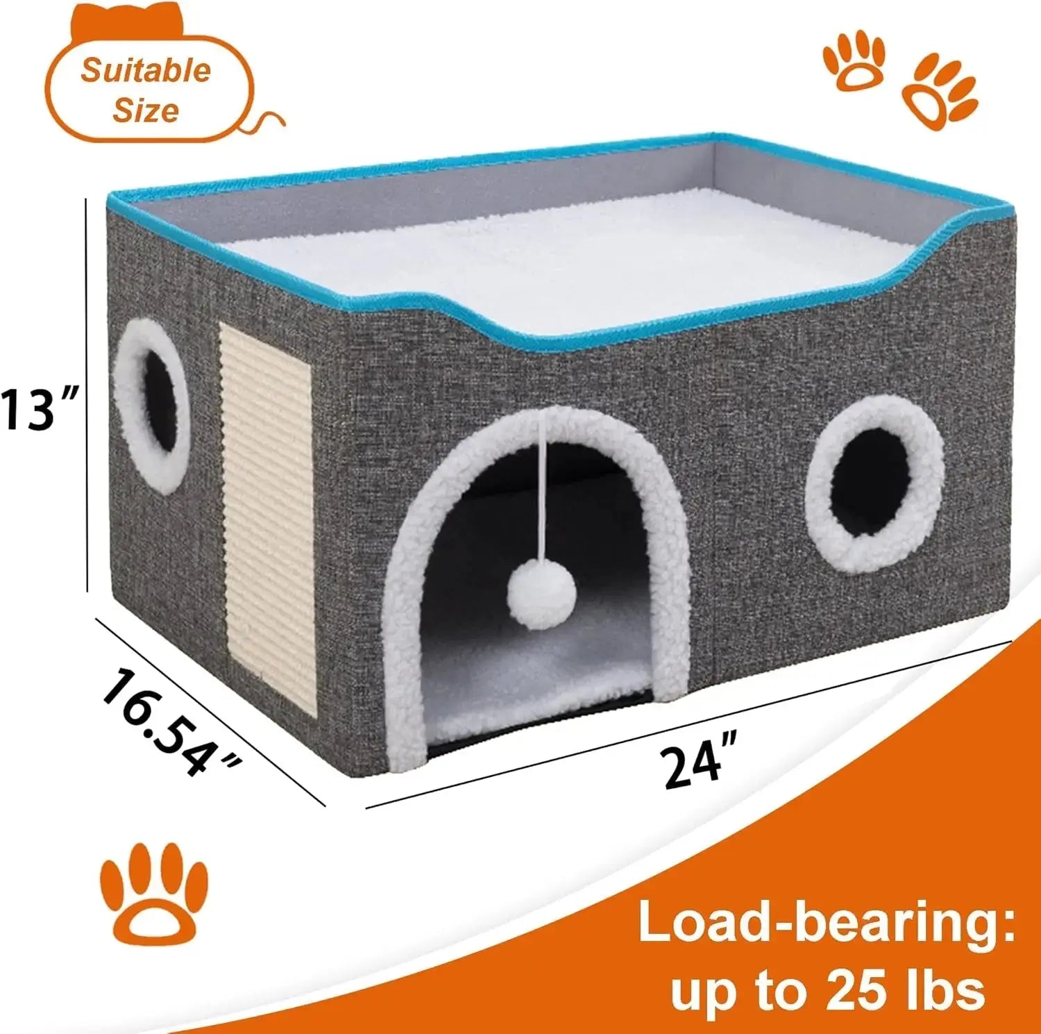 Indoor Cat House Cube with Bed, Scratch Pad & Toy Ball, Foldable Condo Wags & Whiskers Pet Supply