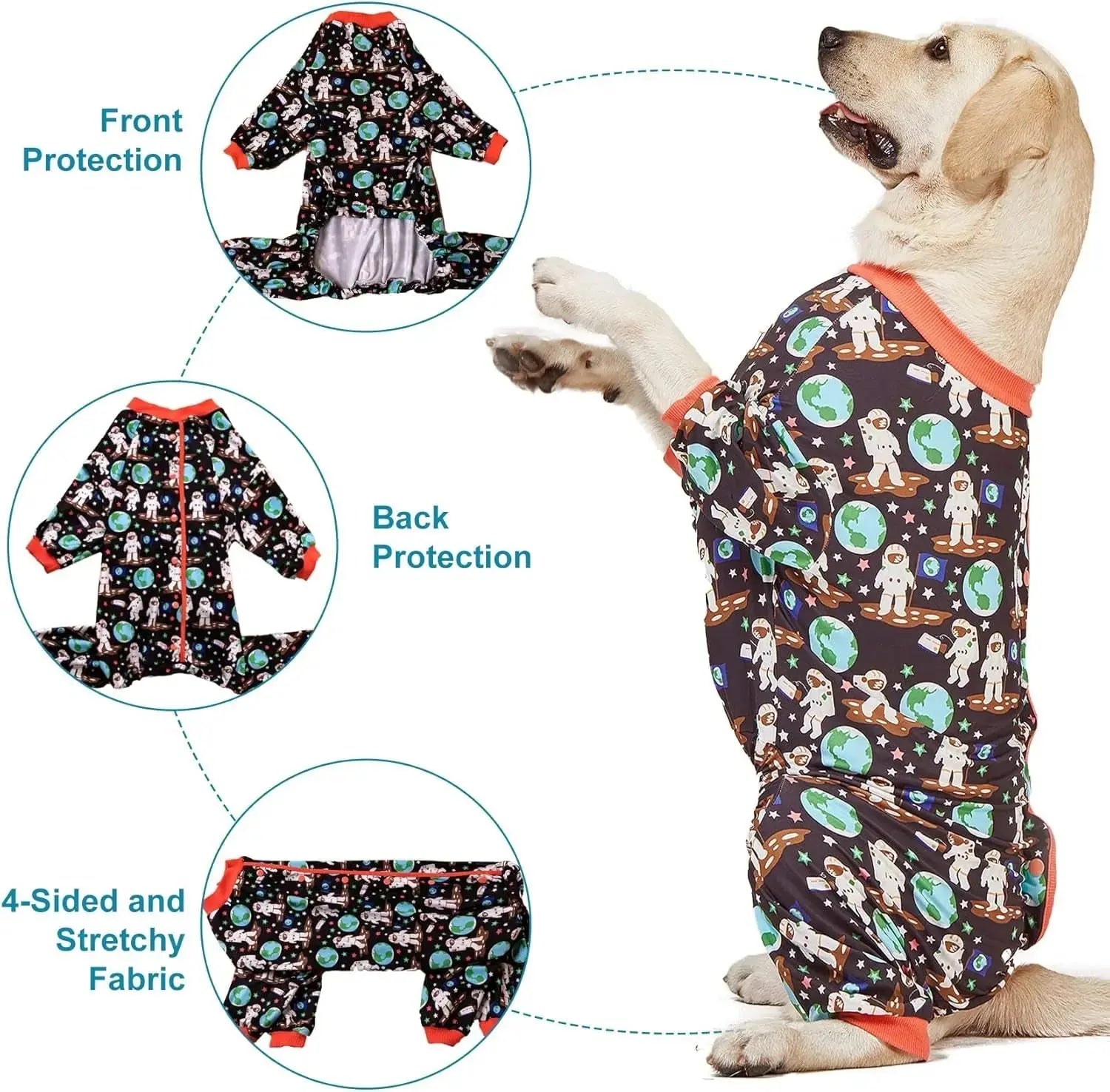 Large Dog Pajamas Space Astronaut Print Recovery Shirt UV Pullover Wags & Whiskers Pet Supply