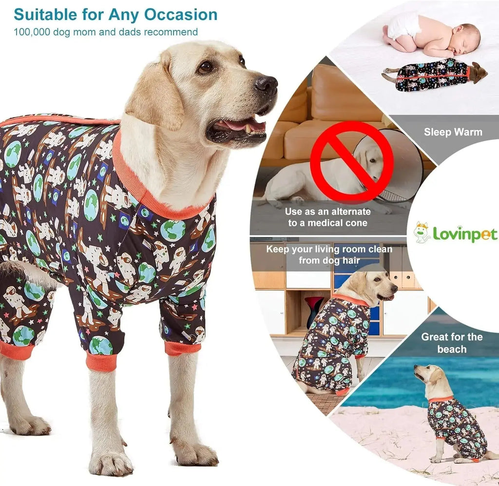 Large Dog Pajamas Space Astronaut Print Recovery Shirt UV Pullover Wags & Whiskers Pet Supply