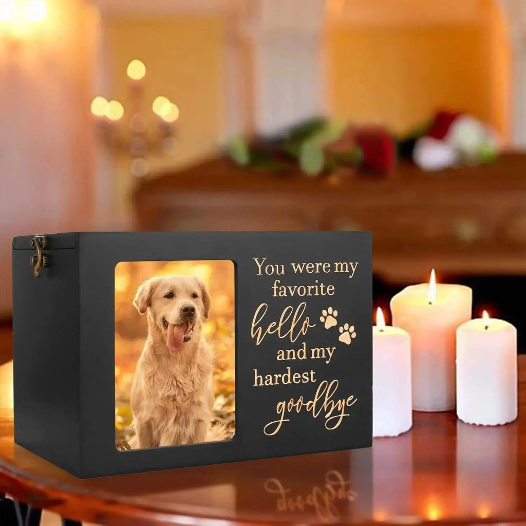 Large Wooden Pet Memorial Urn with Photo Frame Keepsake Box for Dog or Cat Wags & Whiskers Pet Supply