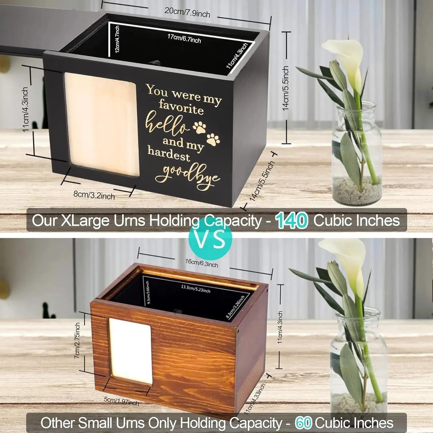Large Wooden Pet Memorial Urn with Photo Frame Keepsake Box for Dog or Cat Wags & Whiskers Pet Supply