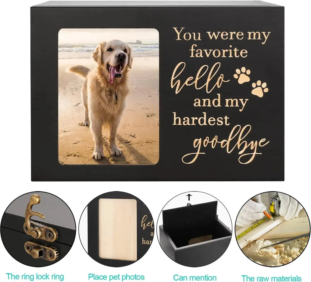 Large Wooden Pet Memorial Urn with Photo Frame Keepsake Box for Dog or Cat Wags & Whiskers Pet Supply