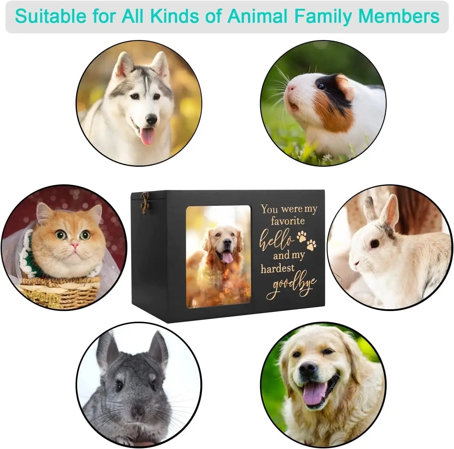 Large Wooden Pet Memorial Urn with Photo Frame Keepsake Box for Dog or Cat Wags & Whiskers Pet Supply