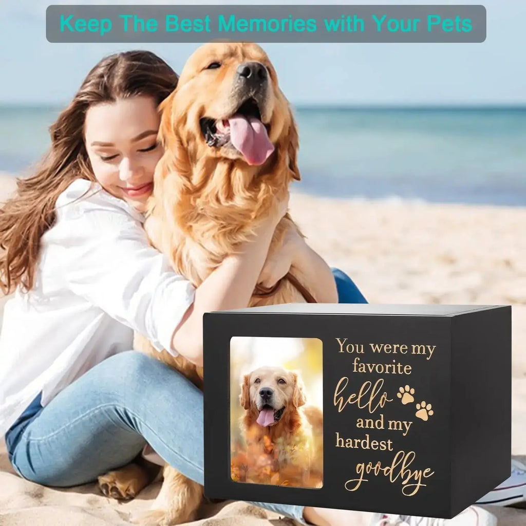 Large Wooden Pet Memorial Urn with Photo Frame Keepsake Box for Dog or Cat Wags & Whiskers Pet Supply