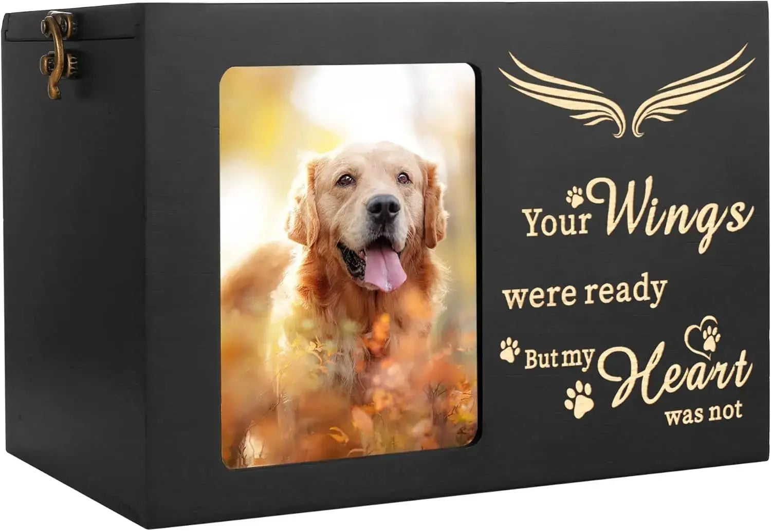 Large Wooden Pet Memorial Urn with Photo Frame Keepsake Box for Dog or Cat Wags & Whiskers Pet Supply