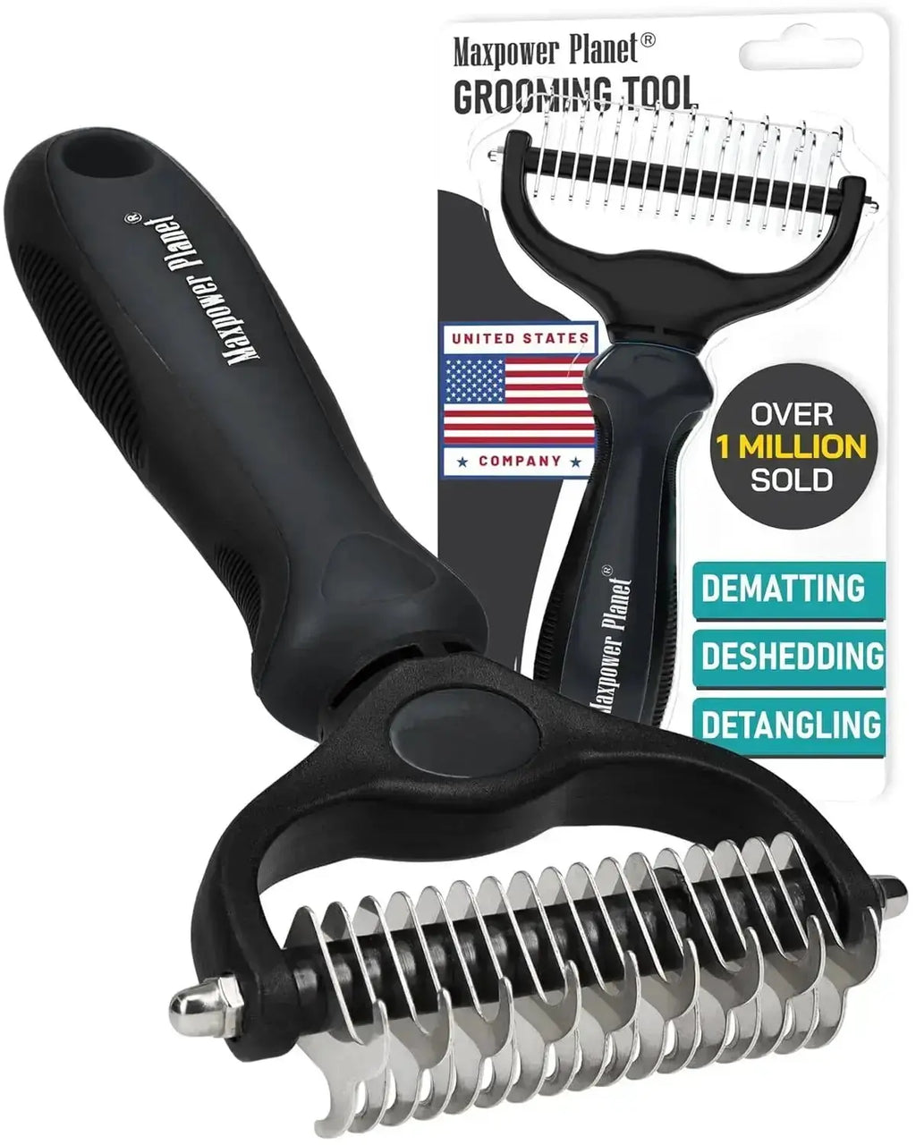 Maxpower Dual-Sided Pet Grooming Rake for Dogs & Cats – Dematting Tool by Wags & Whiskers Pet Supply