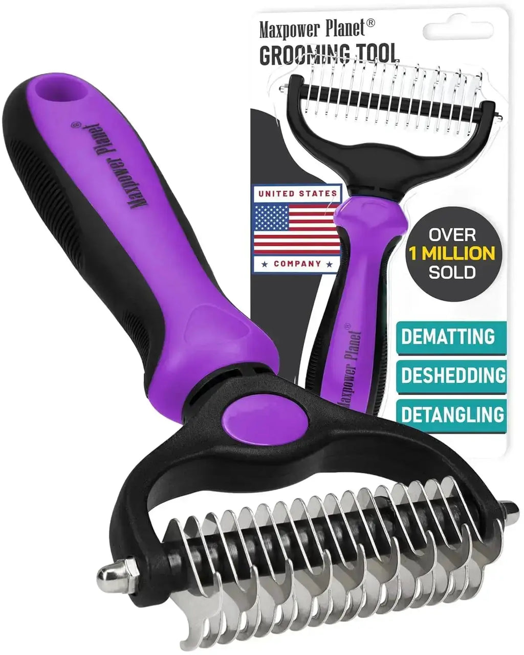 Maxpower Dual-Sided Pet Grooming Rake for Dogs & Cats – Dematting Tool by Wags & Whiskers Pet Supply