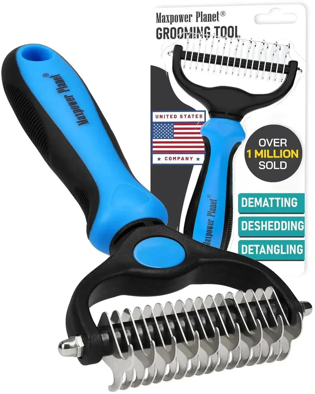 Maxpower Dual-Sided Pet Grooming Rake for Dogs & Cats – Dematting Tool by Wags & Whiskers Pet Supply