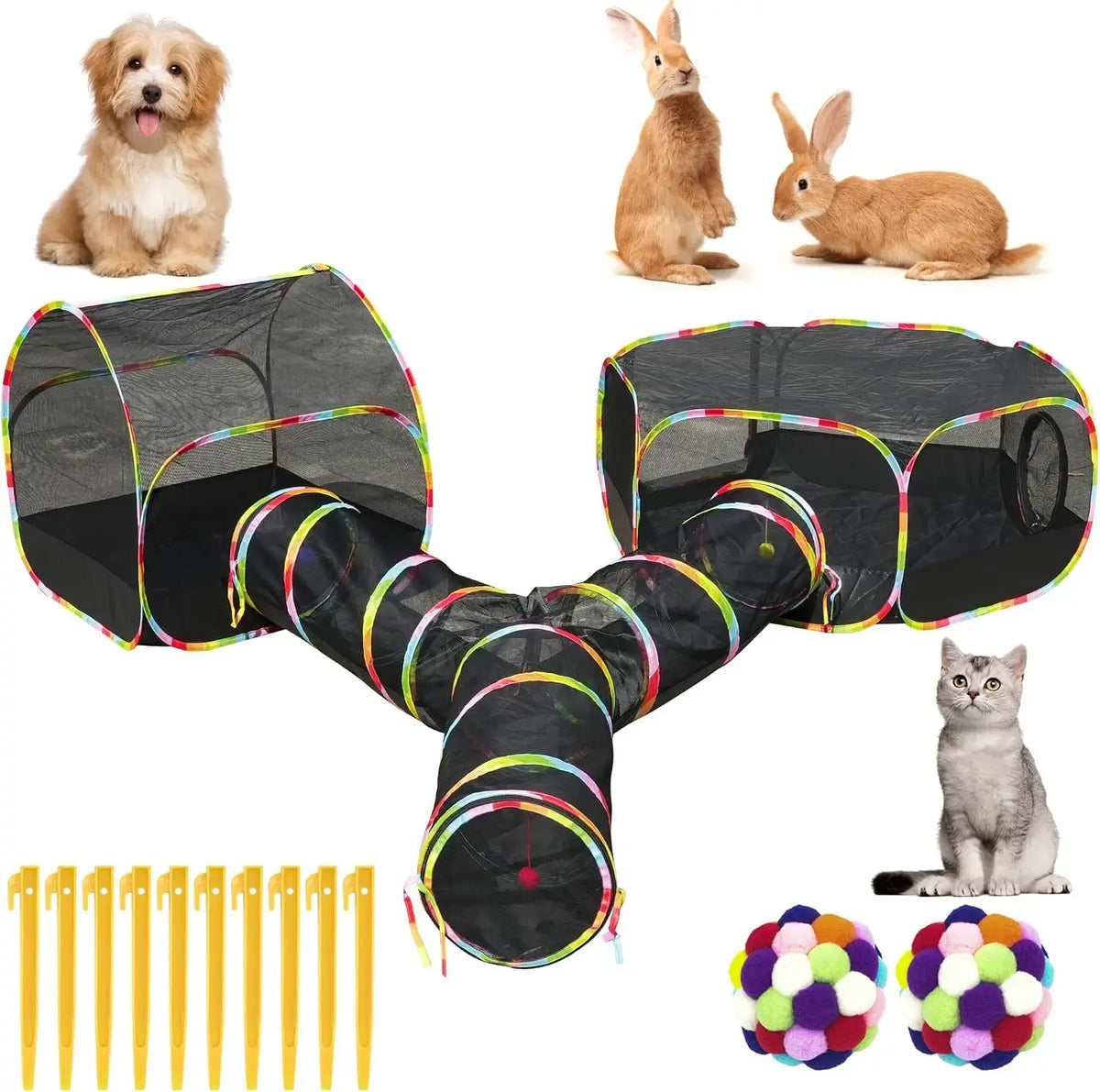 Outdoor Cat Enclosure with 134" Tunnel, XL Pop-Up Cat Tent & Playpen by Wags & Whiskers Pet Supply