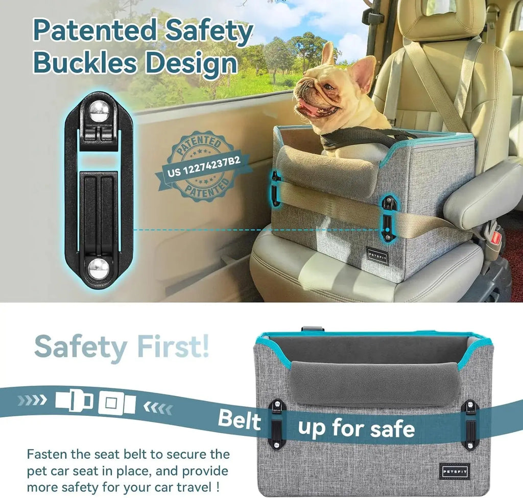 PETSFIT Small Dog Booster Car Seat with Safety Buckles & Tether, Foldable Wags & Whiskers Pet Supply