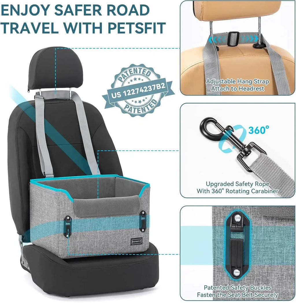 PETSFIT Small Dog Booster Car Seat with Safety Buckles & Tether, Foldable Wags & Whiskers Pet Supply