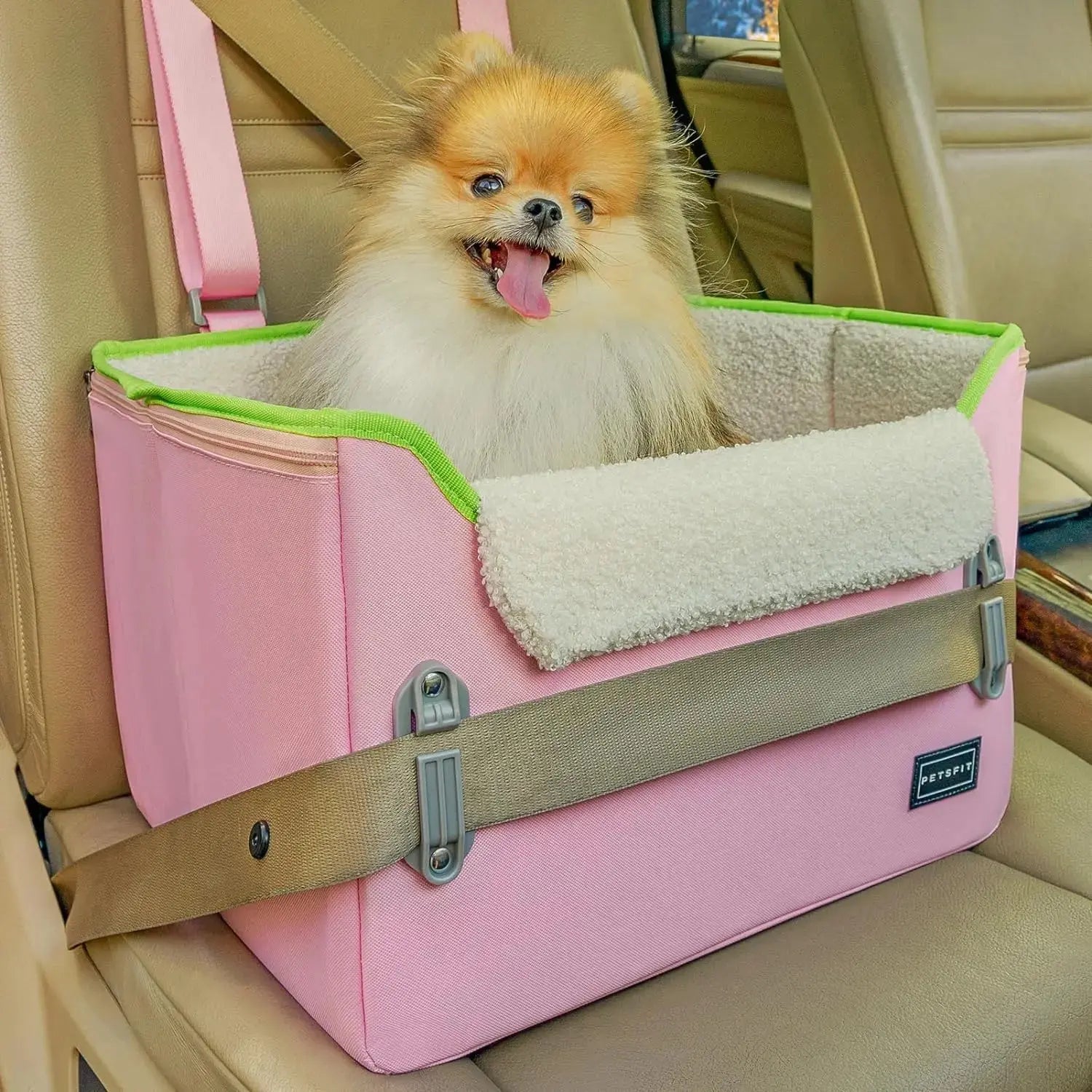 PETSFIT Small Dog Booster Car Seat with Safety Buckles & Tether, Foldable Wags & Whiskers Pet Supply