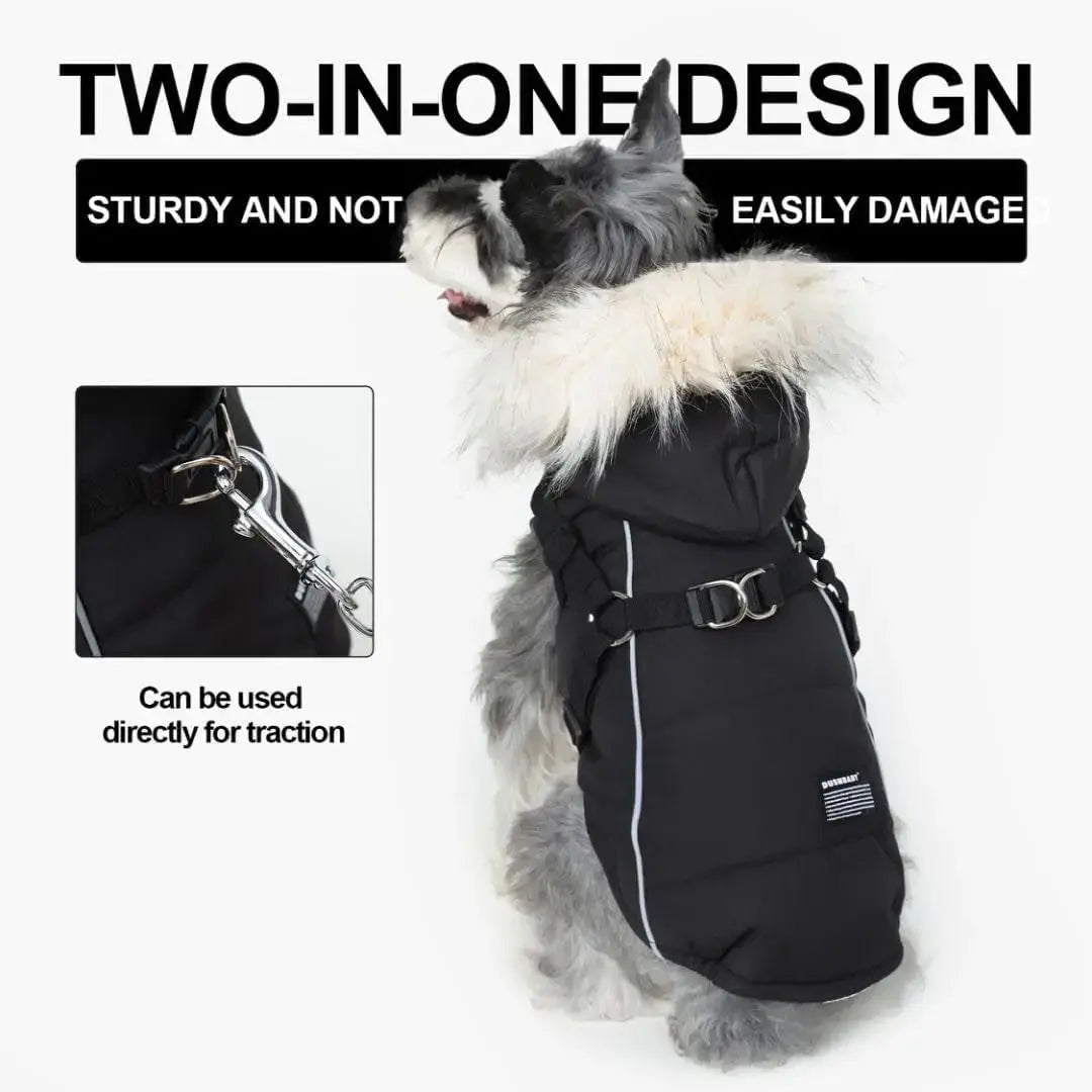 Waterproof Dog Coat Jacket with Faux Fur Hood & Reflective Strap Wags & Whiskers Pet Supply