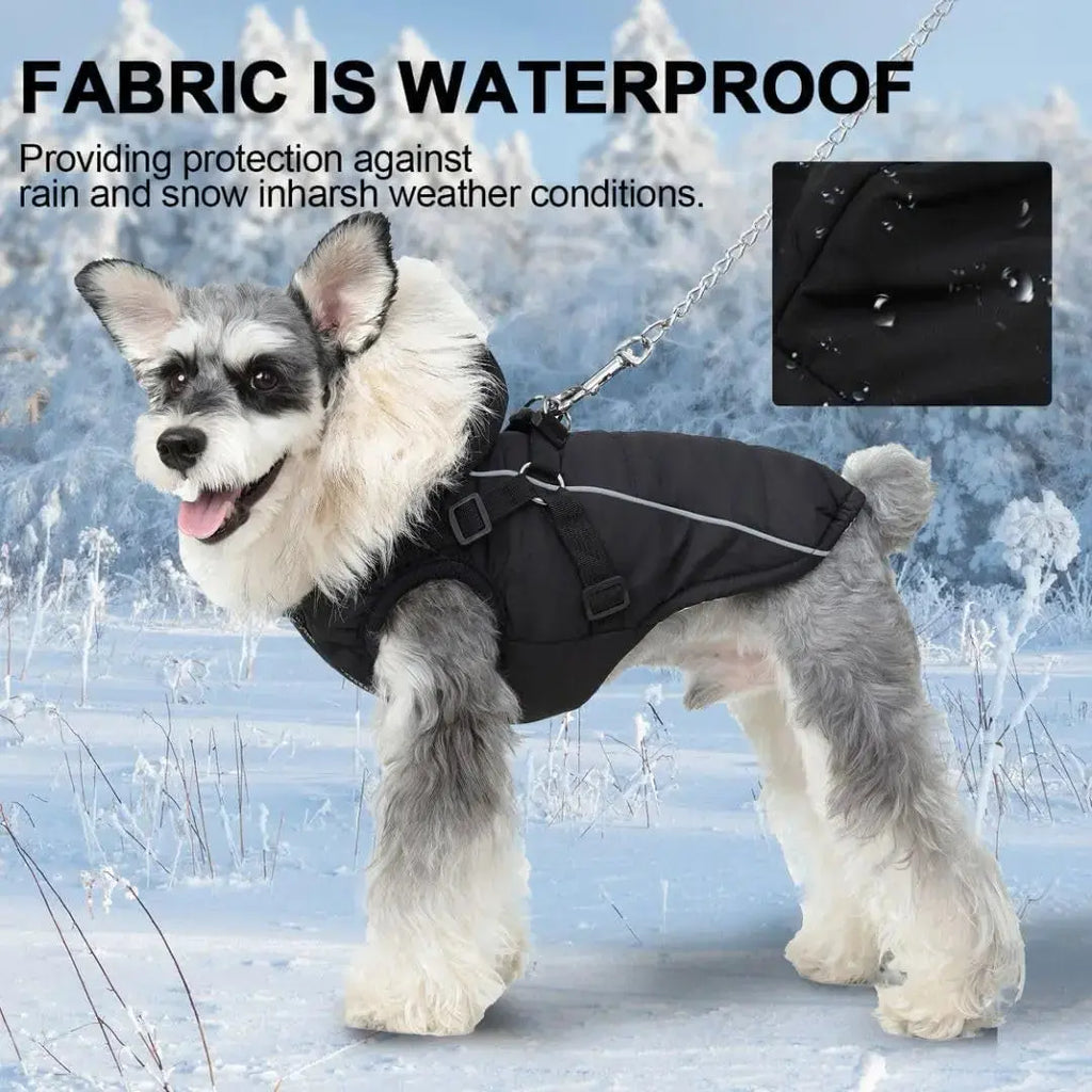 Waterproof Dog Coat Jacket with Faux Fur Hood & Reflective Strap Wags & Whiskers Pet Supply