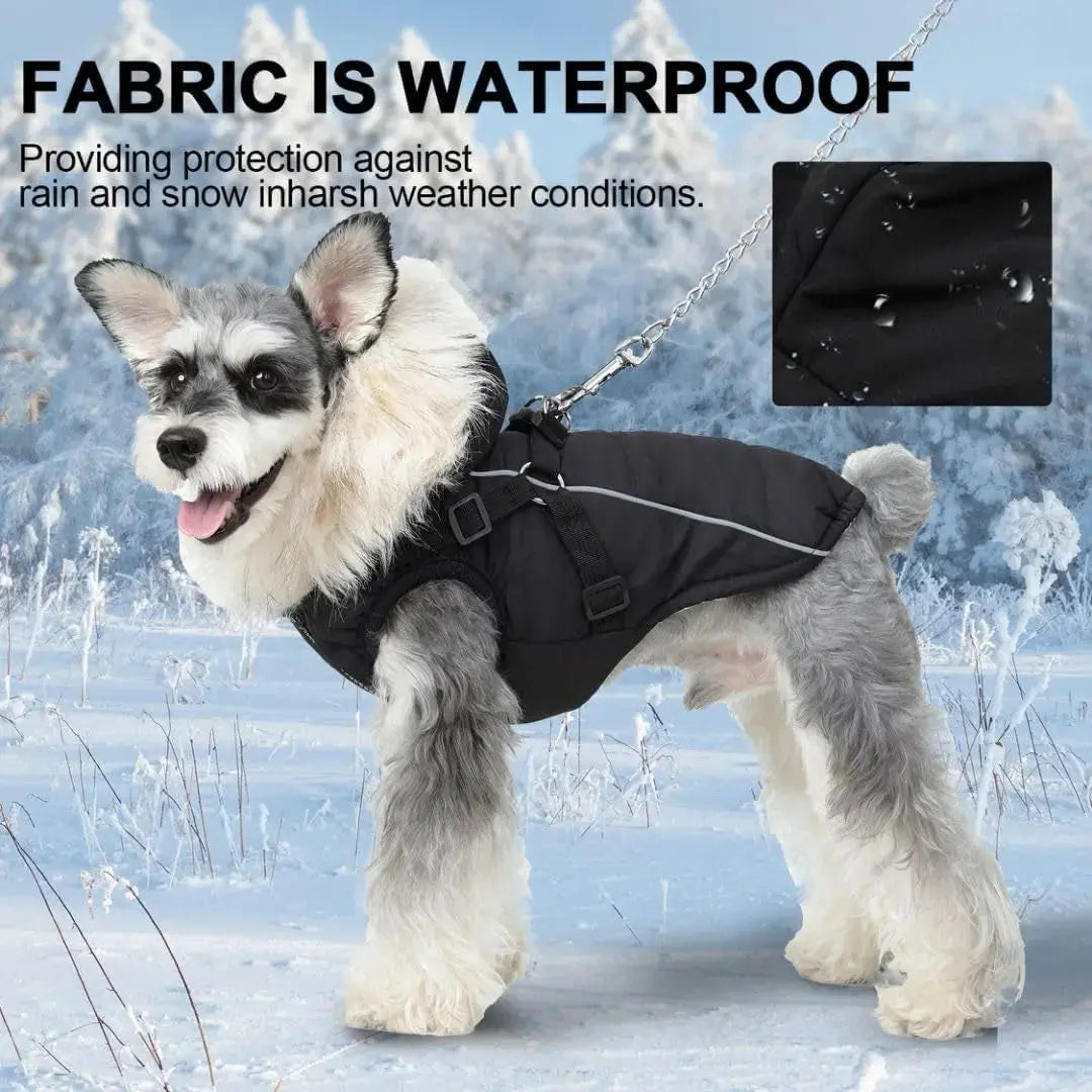 Waterproof Dog Coat Jacket with Faux Fur Hood & Reflective Strap Wags & Whiskers Pet Supply