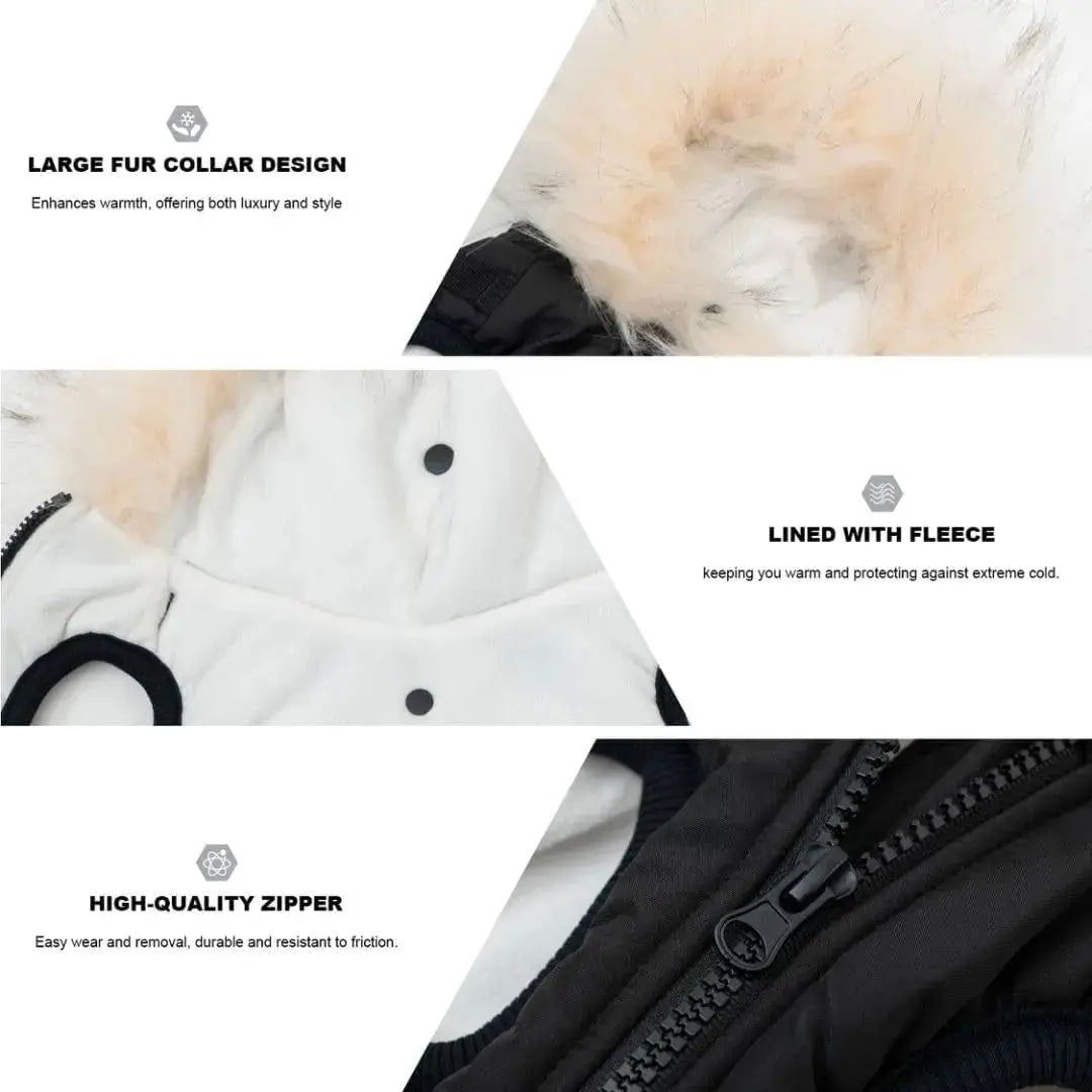 Waterproof Dog Coat Jacket with Faux Fur Hood & Reflective Strap Wags & Whiskers Pet Supply