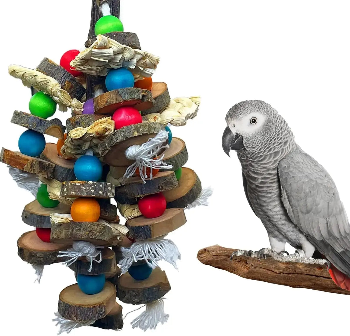 Large Parrot Toy Natural Wood Chew Macaw African Grey Cockatoo Cage by Wags & Whiskers Pet Supply