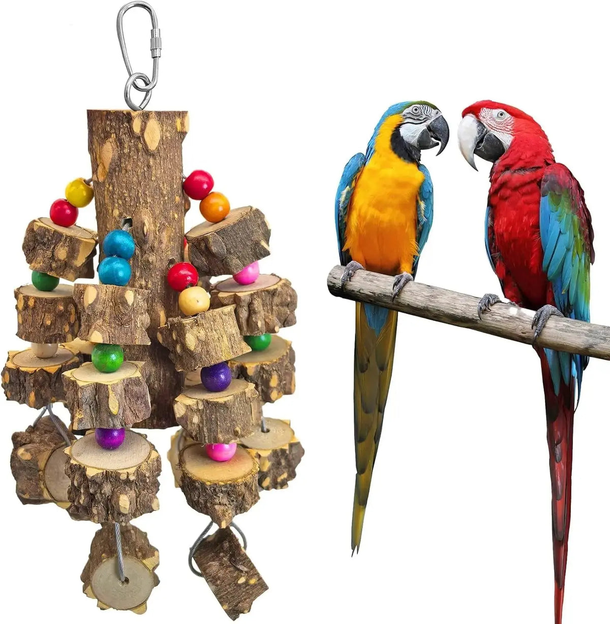 Large Parrot Toy Natural Wood Chew Macaw African Grey Cockatoo Cage by Wags & Whiskers Pet Supply