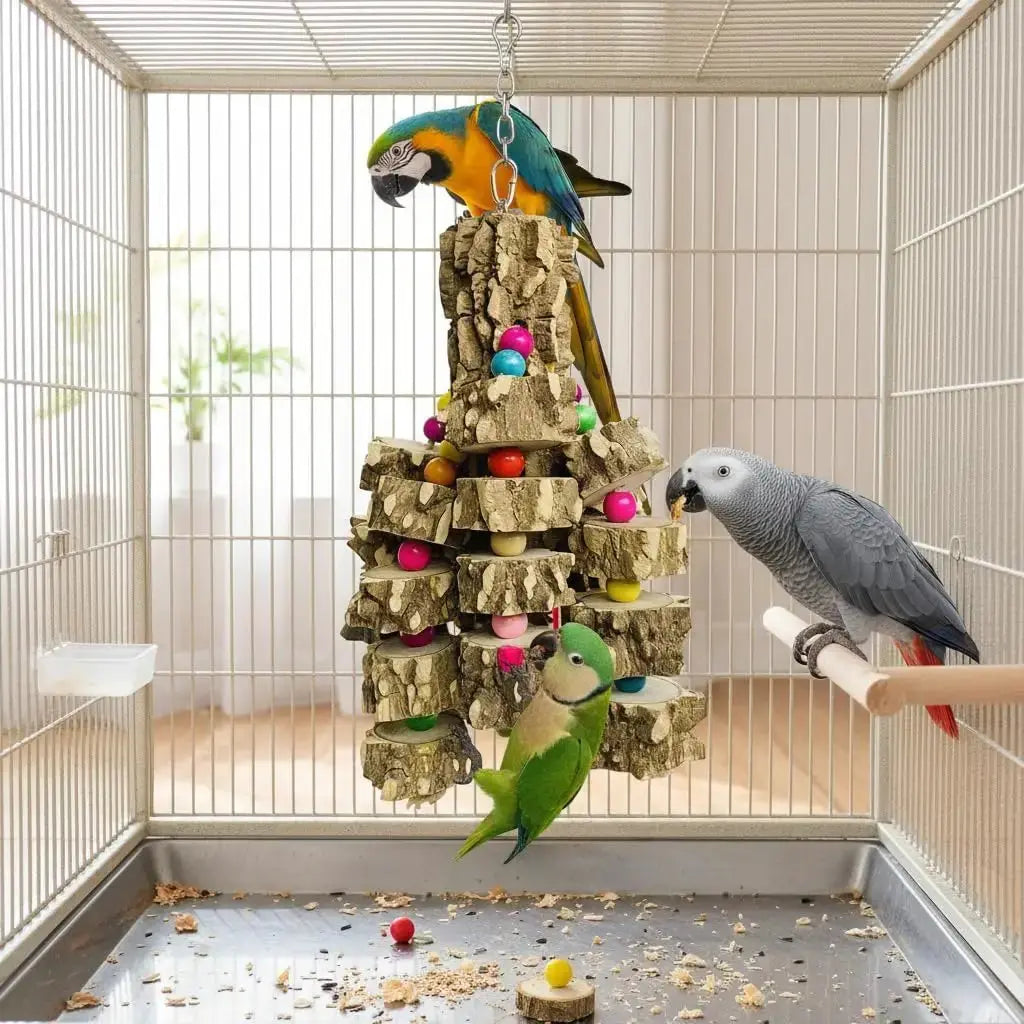 Large Parrot Toy Natural Wood Chew Macaw African Grey Cockatoo Cage by Wags & Whiskers Pet Supply