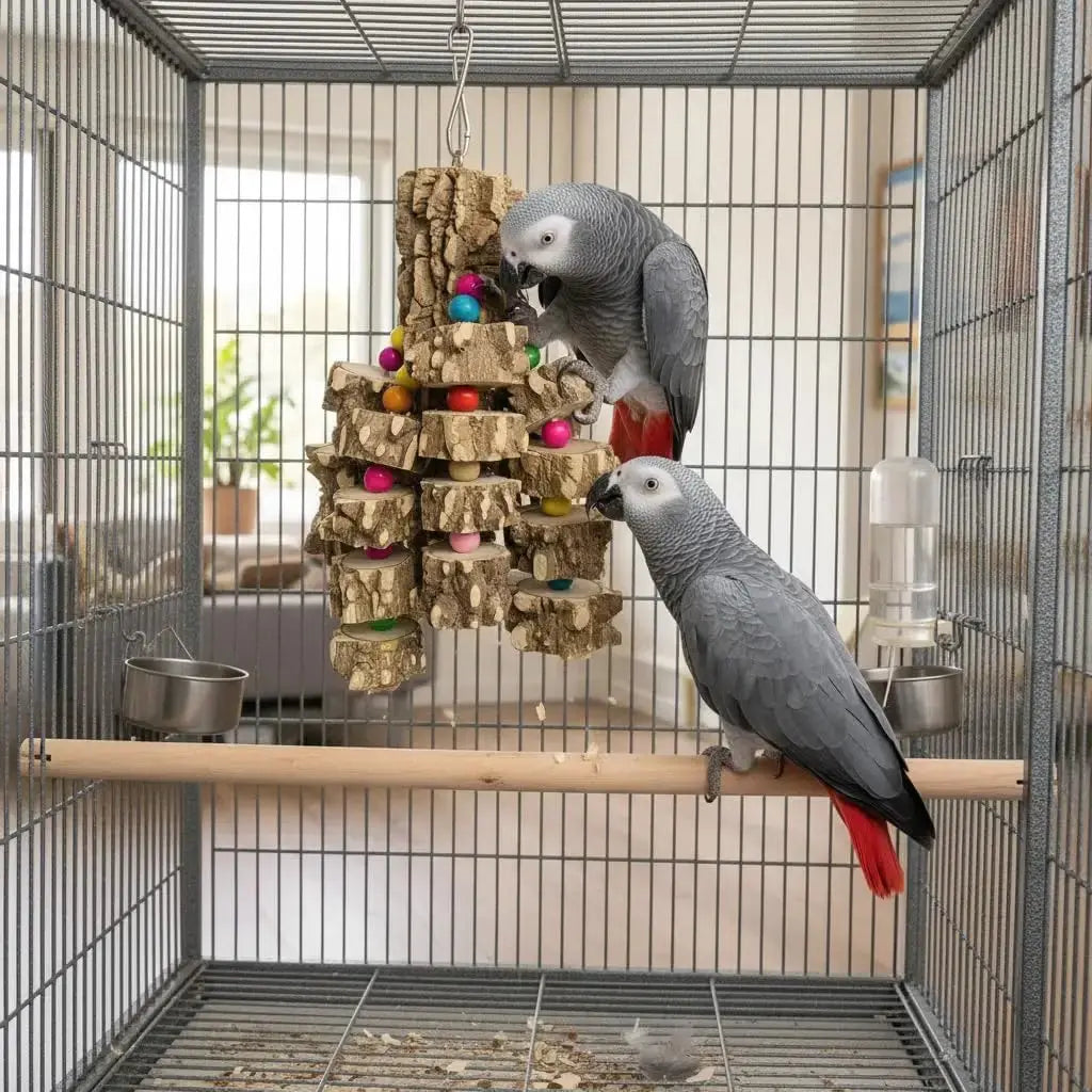 Large Parrot Toy Natural Wood Chew Macaw African Grey Cockatoo Cage by Wags & Whiskers Pet Supply