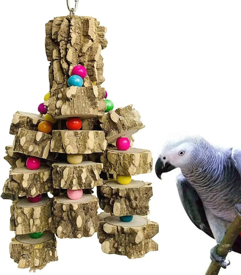 Large Parrot Toy Natural Wood Chew Macaw African Grey Cockatoo Cage by Wags & Whiskers Pet Supply