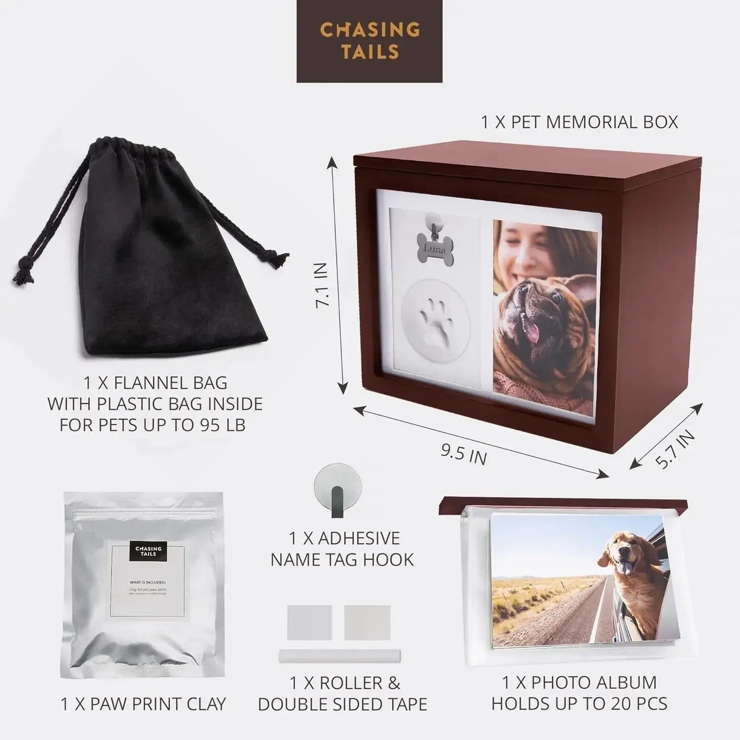Pet Memorial Urn Keepsake Box for Dogs & Cats w/ Paw Print Kit & Album Wags & Whiskers Pet Supply