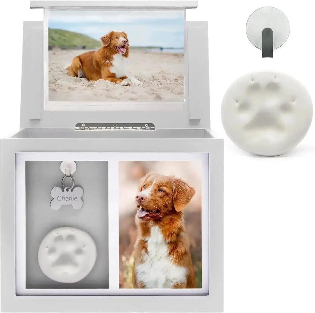 Pet Memorial Urn Keepsake Box with Photo Frame, Paw Print Kit & Photo Album by Wags & Whiskers Pet Supply