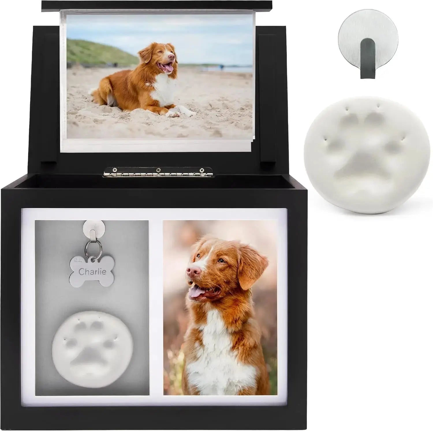 Pet Memorial Urn Keepsake Box with Photo Frame, Paw Print Kit & Photo Album Wags & Whiskers Pet Supply