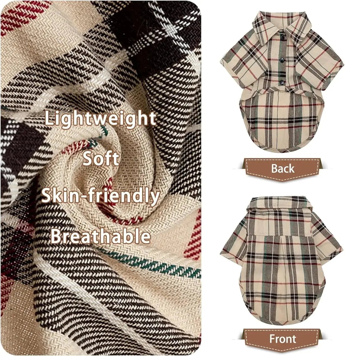 Plaid Dog Polo Shirt Soft Pet Outfit for Small & Medium Dogs and Cats Wags & Whiskers Pet Supply