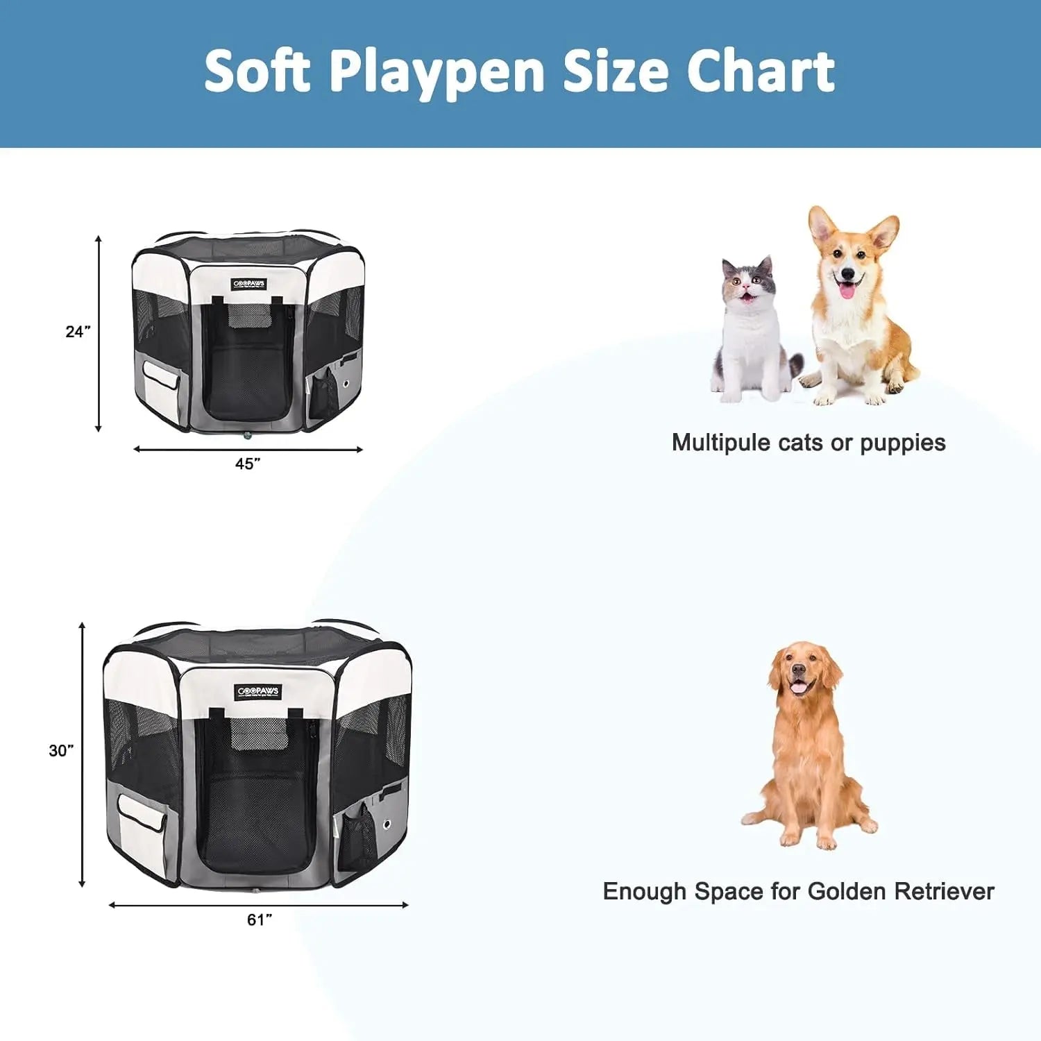 Pop Up Dog Playpen Portable Foldable Pet Exercise Pen Indoor Outdoor Puppy Travel Wags & Whiskers Pet Supply
