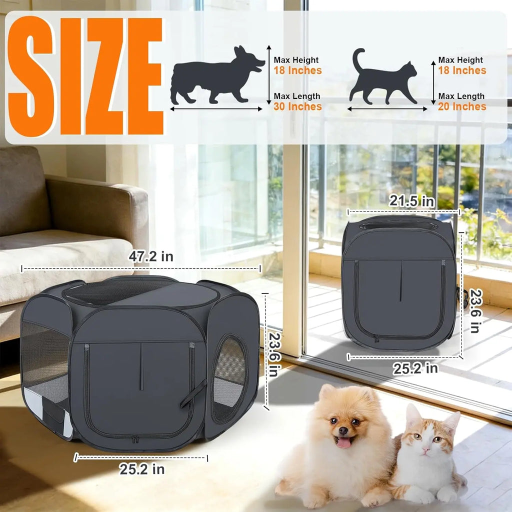 Portable Cat & Dog Playpen 2-in-1 Foldable Indoor Pet Tent Large Collapsible Wags & Whiskers Pet Supply