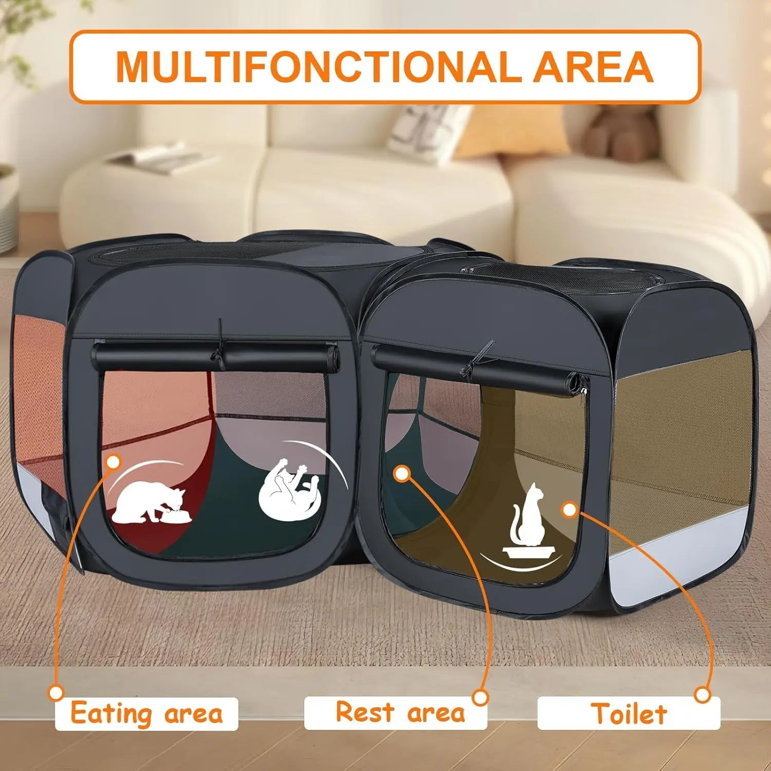 Portable Cat & Dog Playpen 2-in-1 Foldable Indoor Pet Tent Large Collapsible Wags & Whiskers Pet Supply