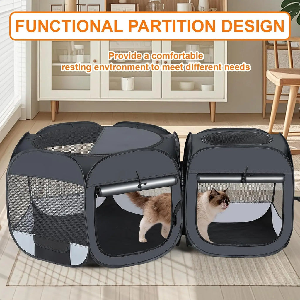 Portable Cat & Dog Playpen 2-in-1 Foldable Indoor Pet Tent Large Collapsible Wags & Whiskers Pet Supply