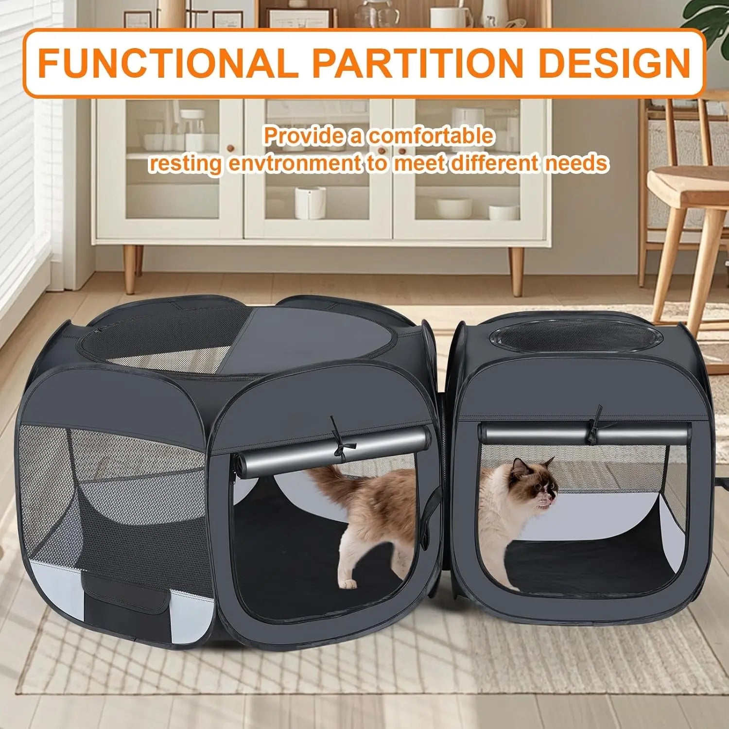Portable Cat & Dog Playpen 2-in-1 Foldable Indoor Pet Tent Large Collapsible Wags & Whiskers Pet Supply