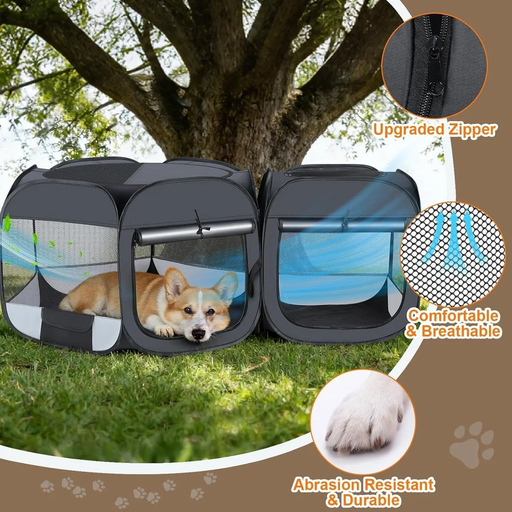 Portable Cat & Dog Playpen 2-in-1 Foldable Indoor Pet Tent Large Collapsible Wags & Whiskers Pet Supply