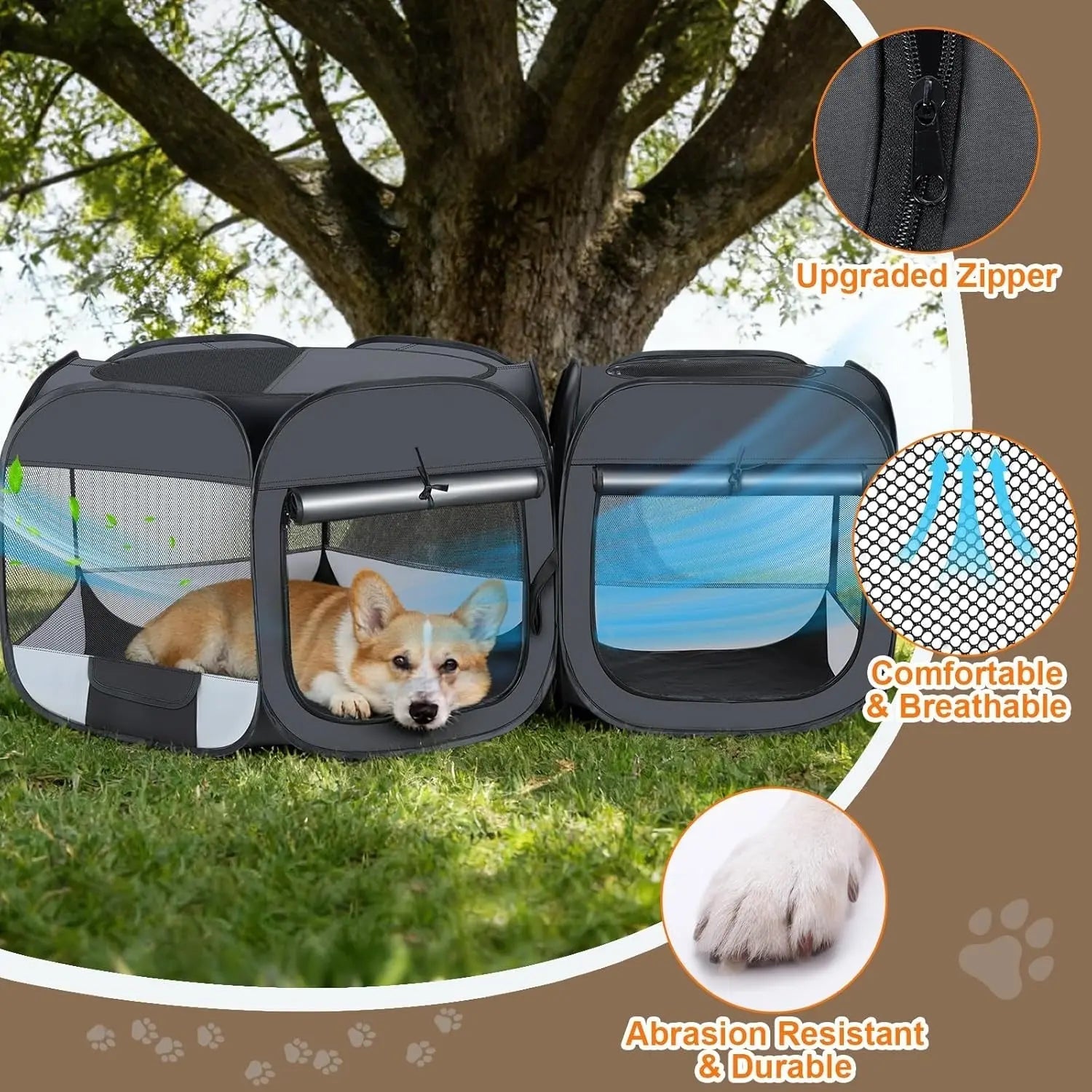 Portable Cat & Dog Playpen 2-in-1 Foldable Indoor Pet Tent Large Collapsible Wags & Whiskers Pet Supply