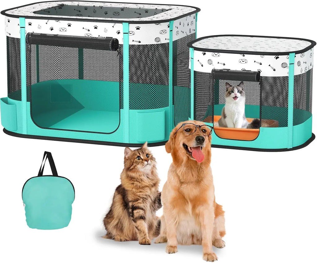 Portable Cat & Dog Playpen Foldable Pet Tent 32" Indoor Outdoor 600D Oxford Wags & Whiskers Pet Supply