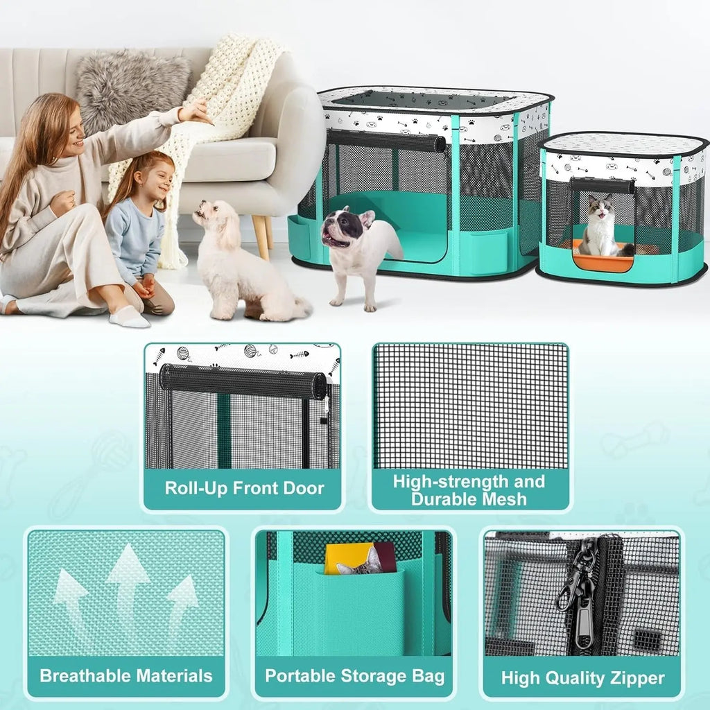 Portable Cat & Dog Playpen Foldable Pet Tent 32" Indoor Outdoor 600D Oxford Wags & Whiskers Pet Supply