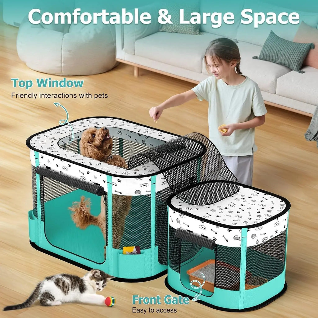 Portable Cat & Dog Playpen Foldable Pet Tent 32" Indoor Outdoor 600D Oxford Wags & Whiskers Pet Supply