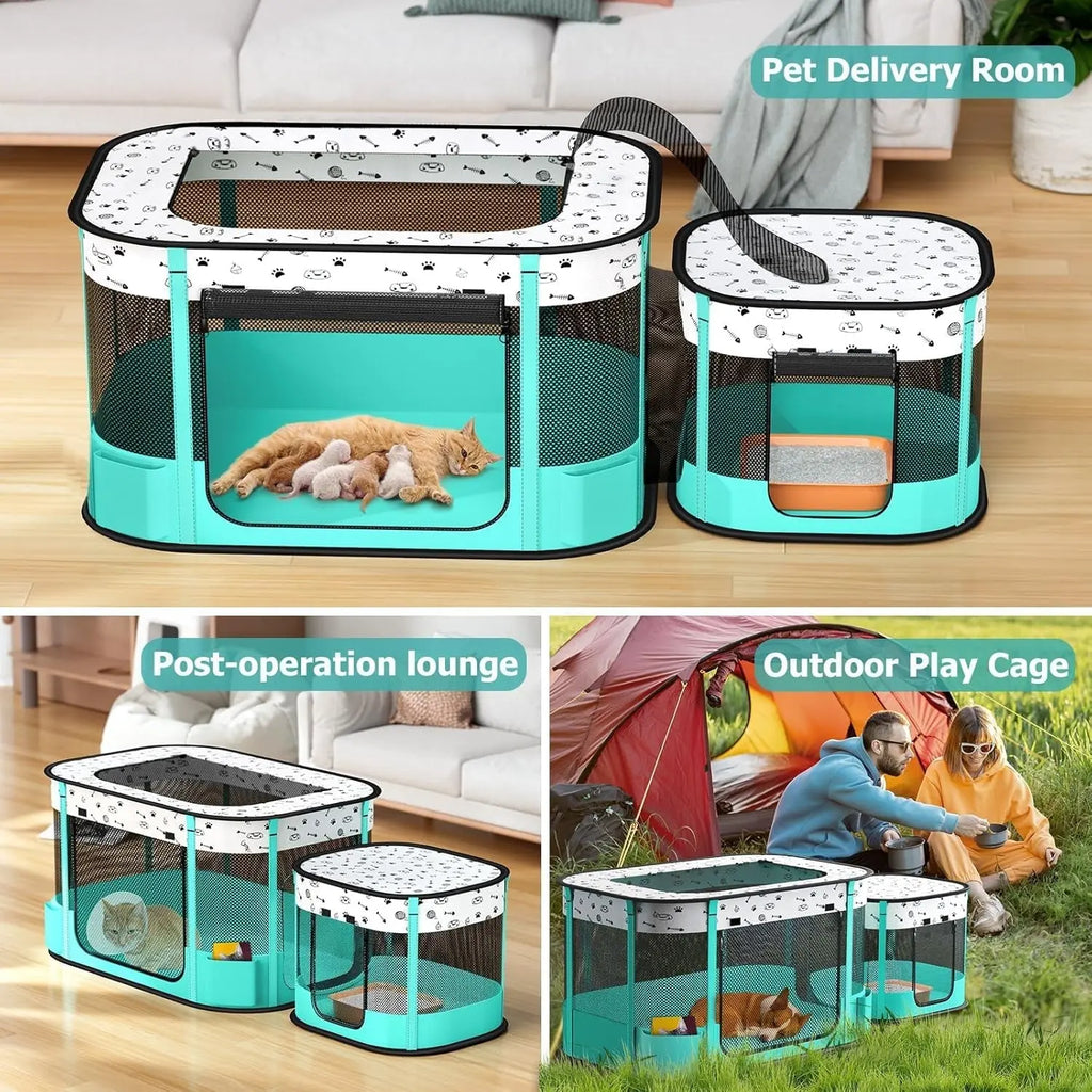 Portable Cat & Dog Playpen Foldable Pet Tent 32" Indoor Outdoor 600D Oxford Wags & Whiskers Pet Supply