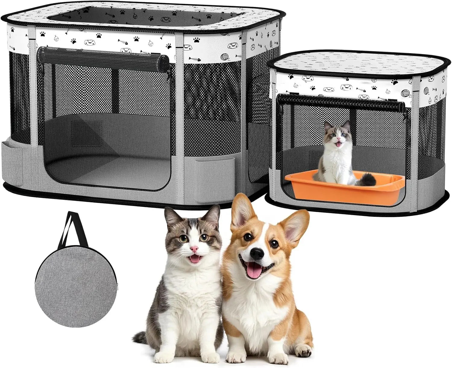 Portable Cat & Dog Playpen Foldable Pet Tent 32" Indoor Outdoor 600D Oxford Wags & Whiskers Pet Supply