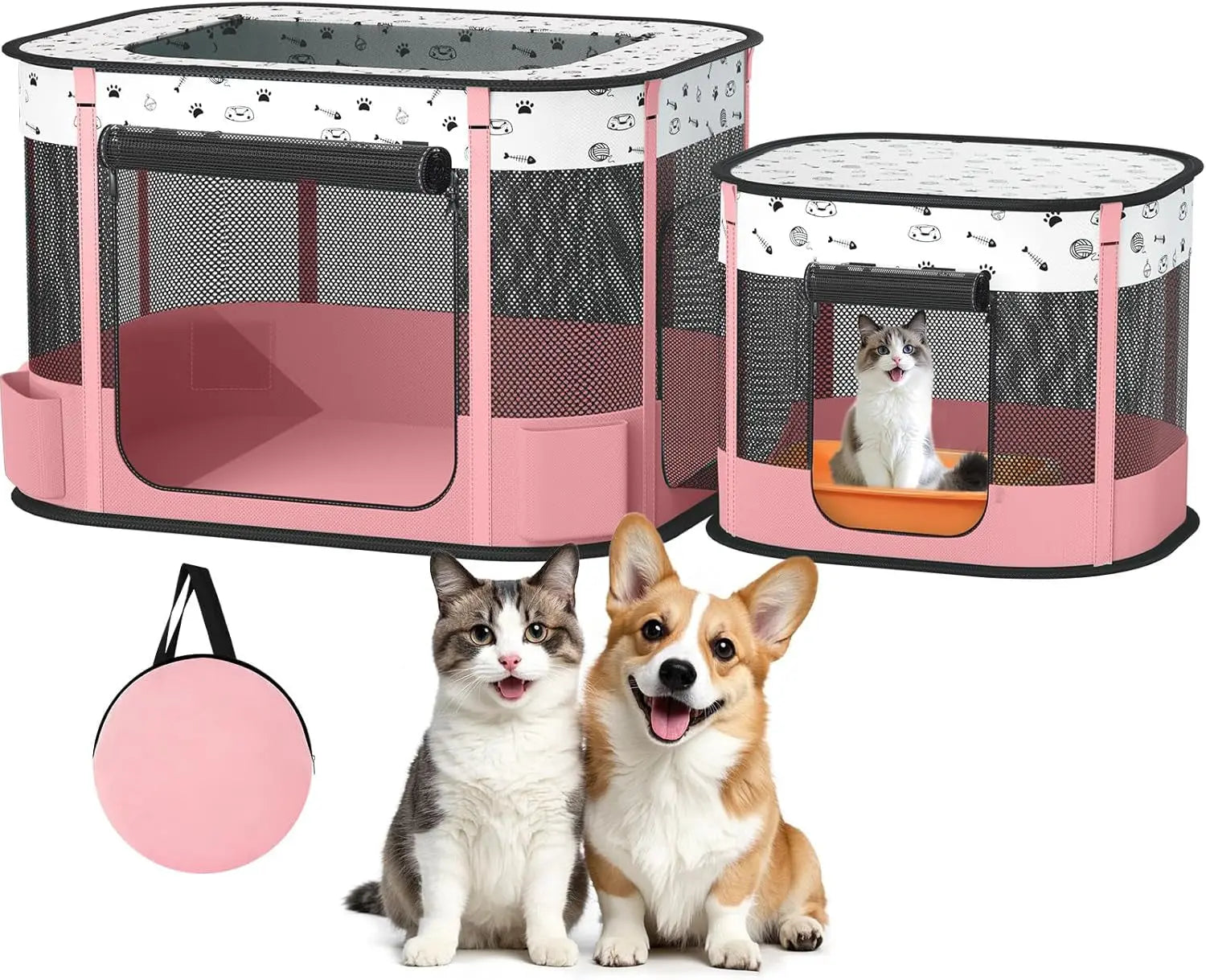 Portable Cat & Dog Playpen Foldable Pet Tent 32" Indoor Outdoor 600D Oxford Wags & Whiskers Pet Supply
