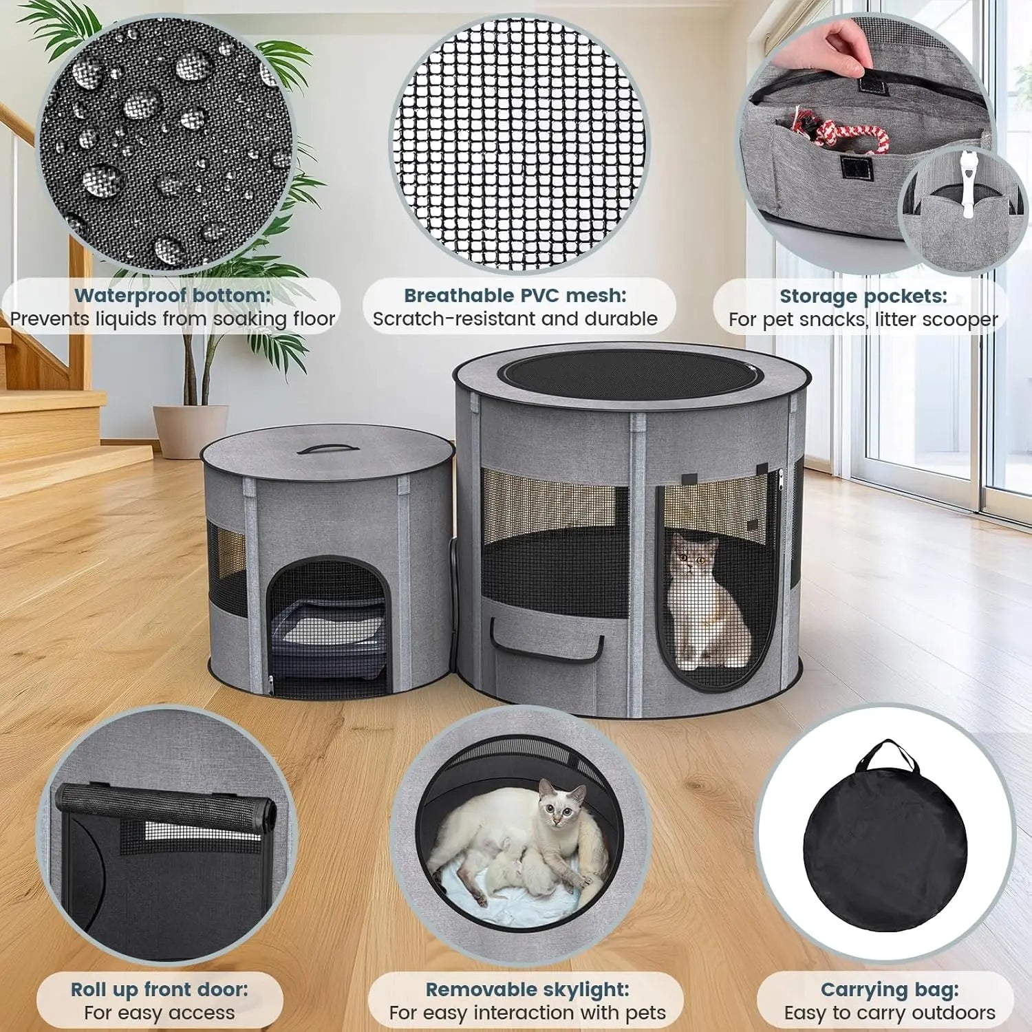 Portable Pet Playpen with Tunnel Foldable 3-in-1 Indoor Outdoor Small Pet & Cats Wags & Whiskers Pet Supply
