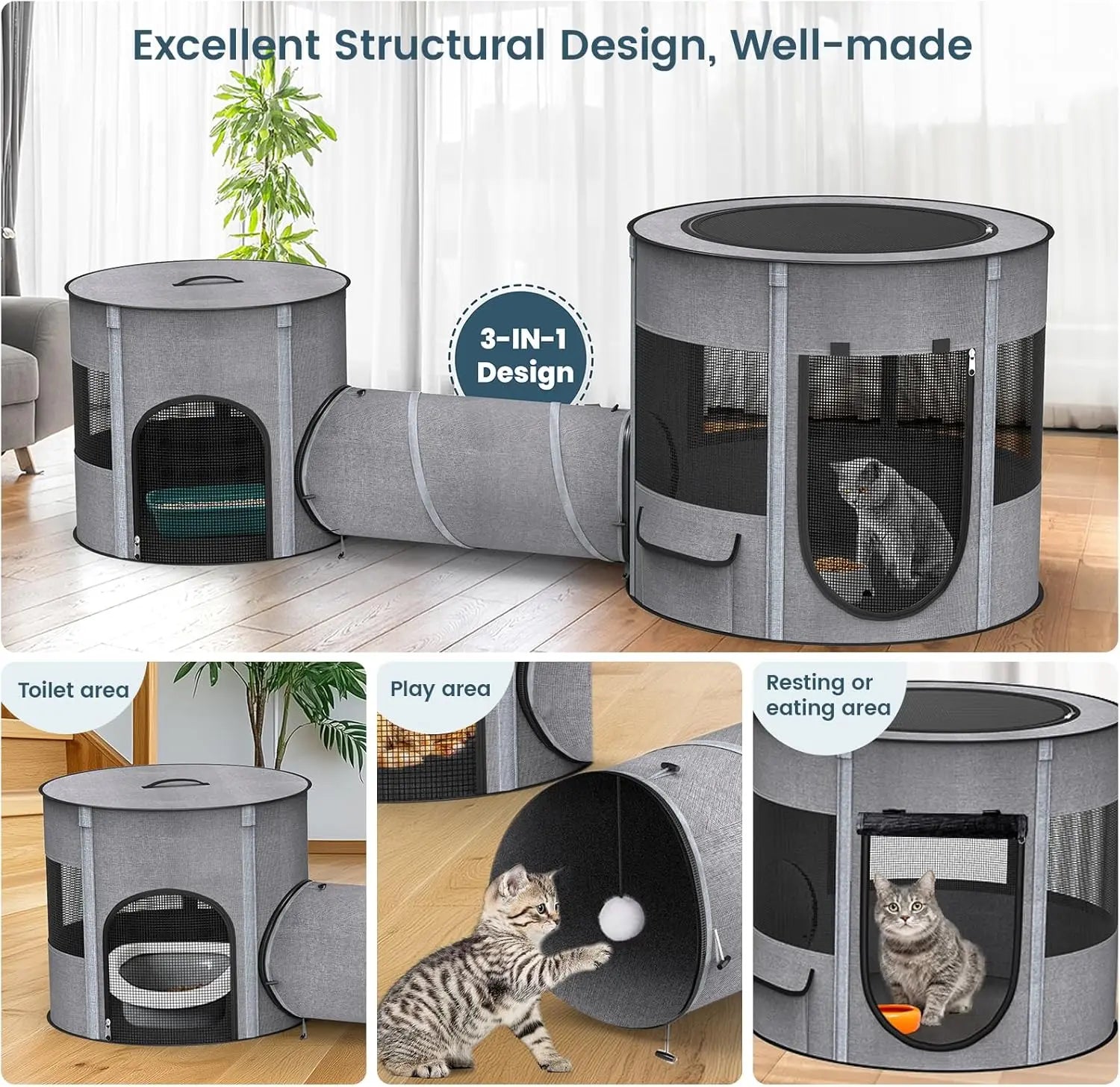 Portable Pet Playpen with Tunnel Foldable 3-in-1 Indoor Outdoor Small Pet & Cats Wags & Whiskers Pet Supply