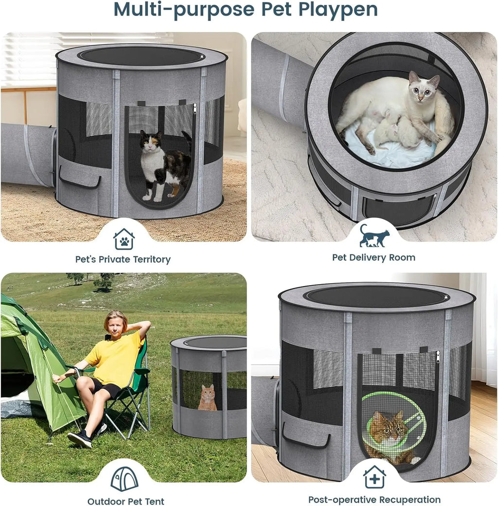 Portable Pet Playpen with Tunnel Foldable 3-in-1 Indoor Outdoor Small Pet & Cats Wags & Whiskers Pet Supply