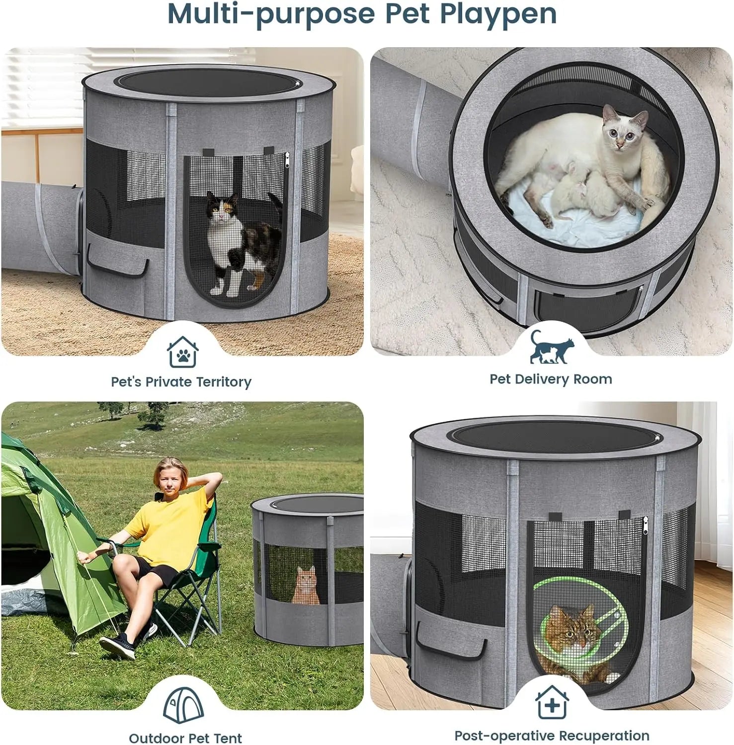 Portable Pet Playpen with Tunnel Foldable 3-in-1 Indoor Outdoor Small Pet & Cats Wags & Whiskers Pet Supply